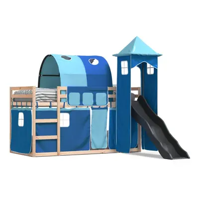 (blue, x cm) vidaXL Bunk Bed with Slide and Curtains Twin Sleeper