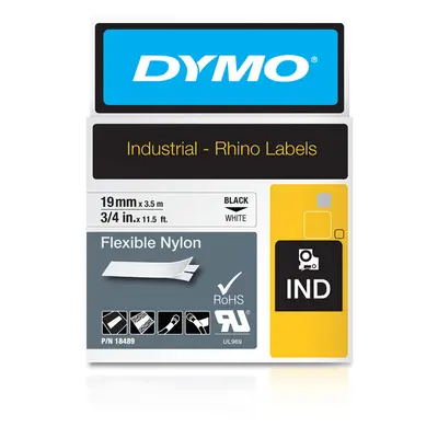 DYMO Rhino Industrial Flexible Nylon Labels 3/4"" x 11.5' Black Prin