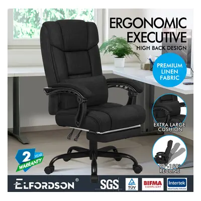 ELFORDSON Office Chair with Lumbar Cushion Fabric Linen, Black