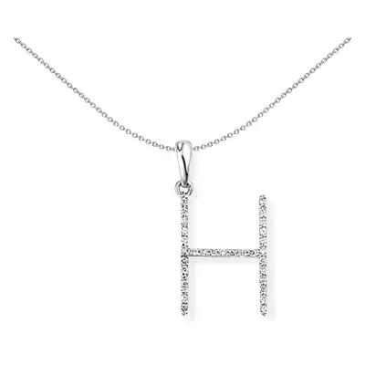 Jewelco London 18ct White Gold Pave Diamond Initial Charm Pendant Letter H 11mm x 20mm - INNR027