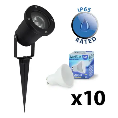 Pack of - Modern Ground Spike/Wall Mount IP65 Rated Outdoor Lights in a Black Finish - Complete 