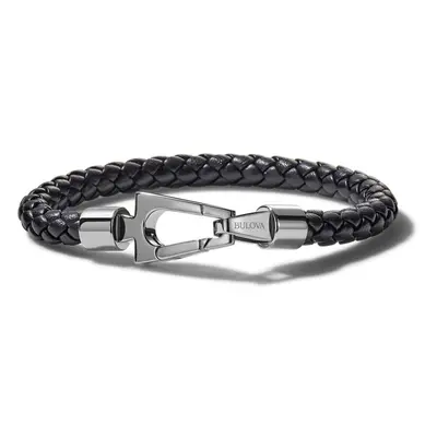 Bulova Jewelry Men's Marine Star Braided Leather Bracelet with Tuning