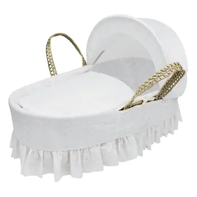 White Broderie Anglaise Palm Moses Basket With Mattress And Hood