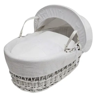 White Waffle with Bows White Wicker Moses Basket With Mattress