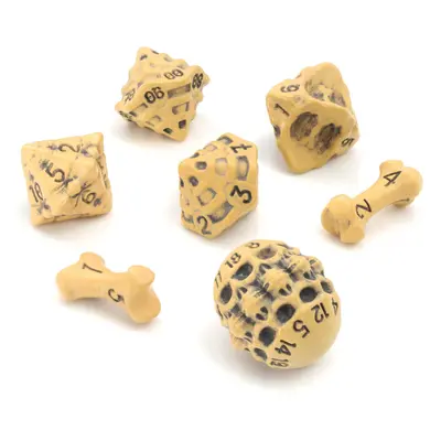 DND Dice Set - Set of Polyhedral Skull & Bone RPG Dice - D20 D12 %D10 D10 D8 D6 & D4 Sided. Cool