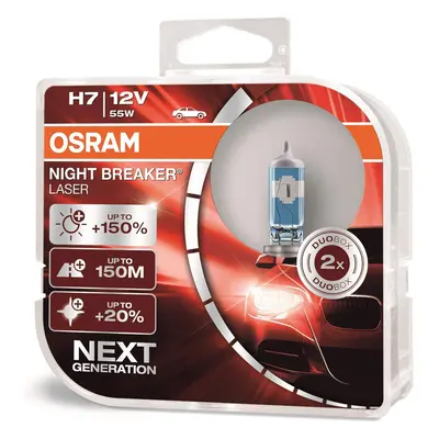 OSRAM NIGHT BREAKER LASER H7, +150% more brightness halogen headlight lamp, 64210NL-HCB, 12V, du