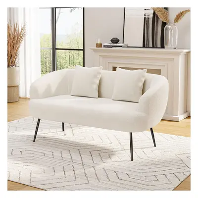 White Teddy Fabric Loveseat with Metal Legs