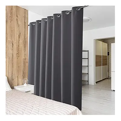 PONY DANCE Wide Blackout Curtain - Grey Blackout Privacy Curtain Panel Heavy Duty Temporary Blin