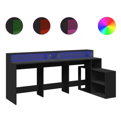 vidaXL Desk with LED Lights Writing Table Working Table Black Engineered Wood