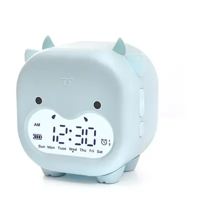 (Blue) Timing Cow Shape Alarm Clock Digital Creative Electronic Clock Children's Student Voice R