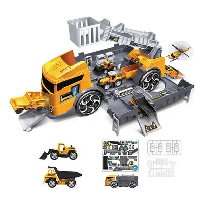 (Yellow) Children's Simulation Diecast Engineering Vehicle Model Set Deformation Storage Parking