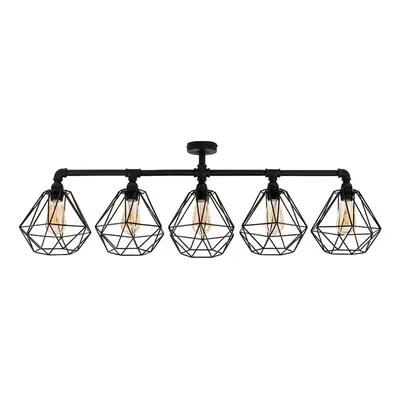 Industrial Way Black Pipework Bar Ceiling Light Cage Shades 4w Bulbs