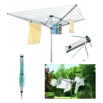 (50M Rotary Aluminum & Powder-Coated Washing Line With Arm Garden Outdoor Laundry Drying Heavy D