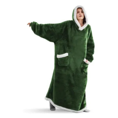 (Dark green, Extra length 150cm) Winter Oversized Wearable Blanket Fleece Hoodies