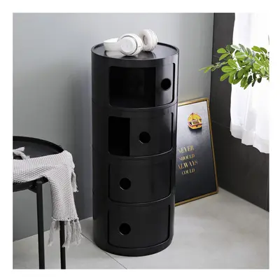 (Black) Cylindrical Multi-Tiered Plastic Storage Drawer Unit