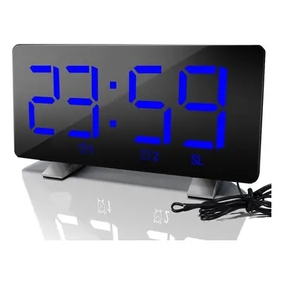 (Blue) New LED Radio Alarm Clock Creative Snooze Electronic Clock USB Charging Digital Desk Cloc