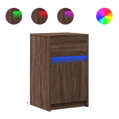 (brown oak, pcs) vidaXL Bedside Cabinet with LED Lights Nightstand Engineered Wood