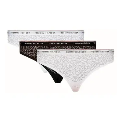 (S) Tommy Hilfiger 3-Pack Premium Essential Lace Bikini Briefs, Black/White/Light Pink