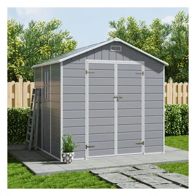 8x6ft Outdoor Apex Roof Plastic Tool Shed with Dual-door