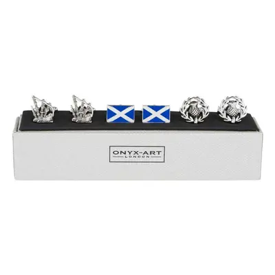 Set Of Scotland Flag Scottish Thistle Bagpipe Mens T-bar Cufflinks