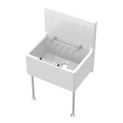 Single Bowl Fireclay Cleaner Sink with Grill & Legs, 515mm x 535mm x 393mm - White/Chrome - Balt