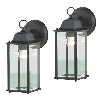 Pack of Colone Outdoor Wall Light Bevelled Glass Lanterns - Black