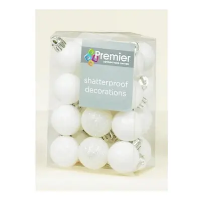 24 x White shatterproof Christmas tree Baubles Decorations Mixed finishes by Premier Decorations