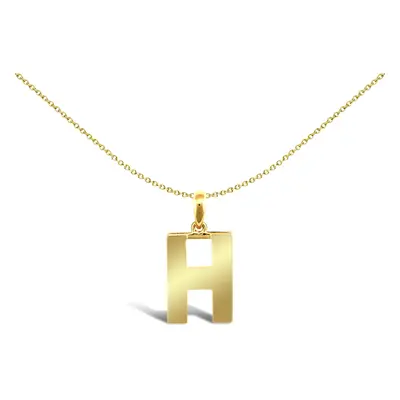 Jewelco London Solid 9ct Yellow Gold Polished Block Identity Initial Charm Pendant Letter H - JI