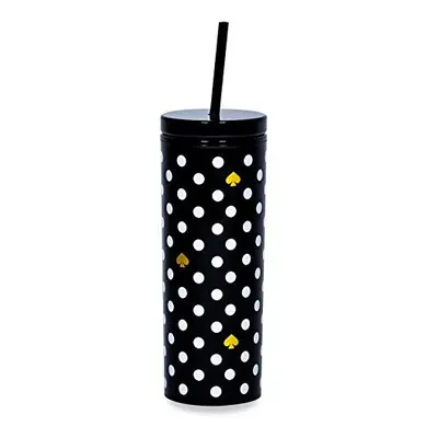 Kate Spade New York Insulated Tumbler with Reusable Straw, Black Ounce Acrylic Travel Cup with L