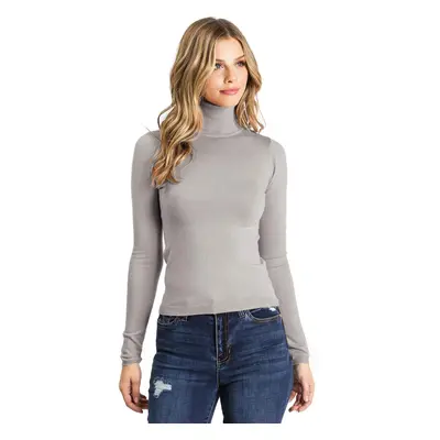 Ambiance Apparel Women's Juniors Ribbed Long Sleeve Turtleneck Top (L, Heather Grey)