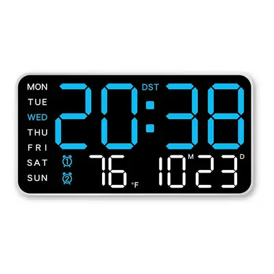 (White+Blue) Multifunctional LED Digital Wall Clock - Borderless, Hanging or Standing Display fo