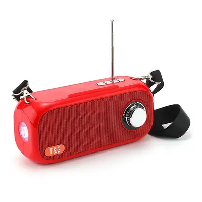 (Red) Solar Portable Bluetooth 5.0 3D Stereo Bass Column FM Radio Outdoor USB Speakers Support A