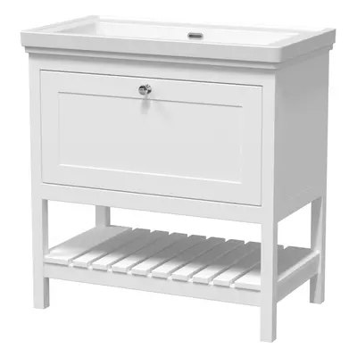 Traditional Furniture Floor Standing Drawer Vanity & Tap Hole Fireclay Basin, 800mm, Pure White