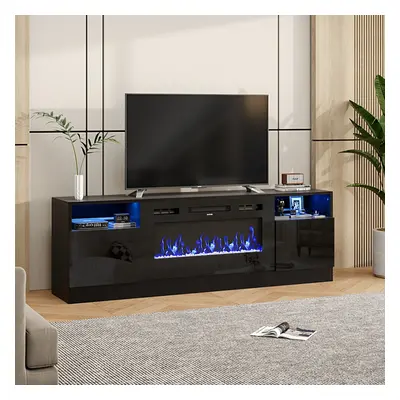 Recessed Electric Fireplace TV Stand with Closed Storage