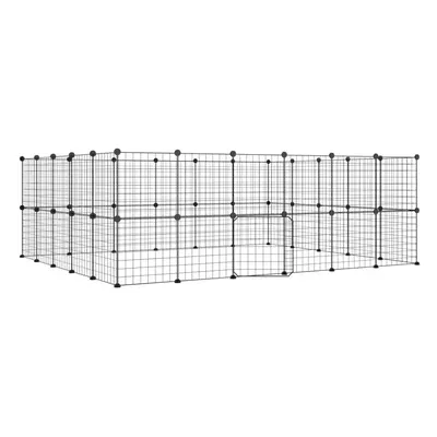 (44-panel with door, 4.3 cm) vidaXL Pet Cage Black Steel Rabbit Hutch Pet Cage 1.5 cm/4.3 cm Mul