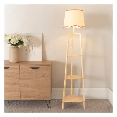 ValueLights Hiru Rust Trim Scallop Shade Tier Wooden Floor Lamp