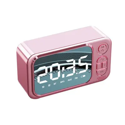 (Pink) Bluetooth Speaker Portable Wireless Speaker Creative LED Alarm Clock Outdoor TF Card Spea