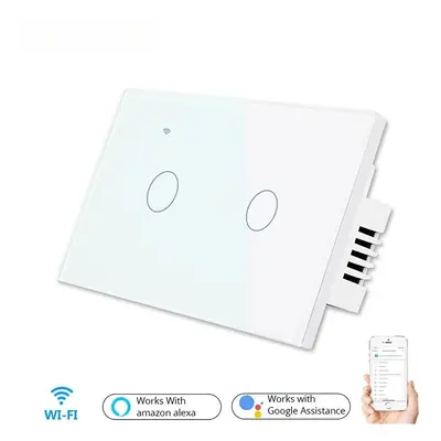 (White) US WiFi+RF Smart Lights Wall Touch Switch APP Voice Remote Control Wireless Lamp Smart H