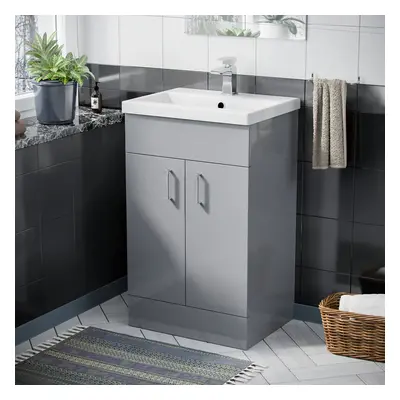 Nanuya 500mm Light Grey Floor Standing Vanity with Doors & Basin - Flat Pack