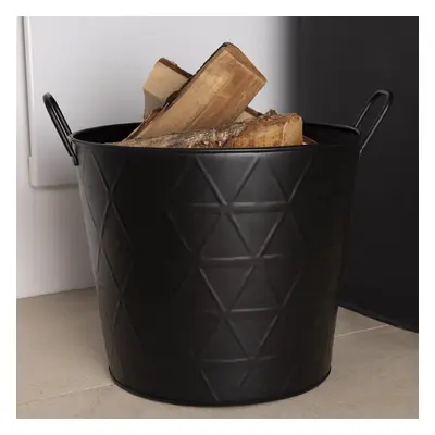 Yew Fireside Log Bucket Contemporary Design Iron Matte Black