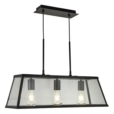 3 Light Lantern Bar Black Matt Glass