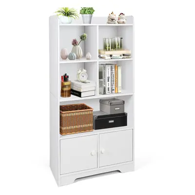 (120cm, White) 4-Tier Freestanding Bookcase w/4 Cubes & 2-Door Cabinet