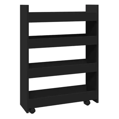 (black) vidaXL Narrow Storage Trolley Tier Rolling Cart Bookcase Engineered Wood