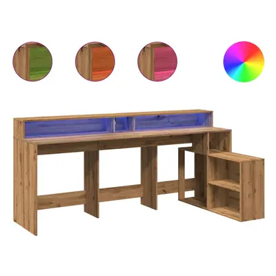 vidaXL Desk with LED Lights Writing Working Table Artisian Oak Engineered Wood