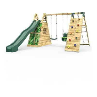 (Pixley) Rebo Wooden Pyramid Climbing Frame with Swings and 8.7ft Water Slide