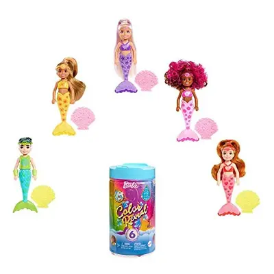 Barbie Chelsea Color Reveal Mermaid Doll with Unboxing Surprises: Metallic Blue with Rainbows; B