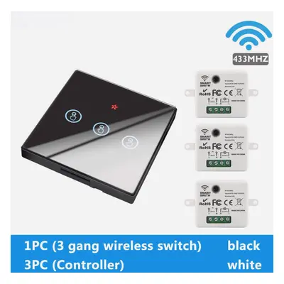 (Black, Way Control) Touch Wireless Wall Switch EU Type Smart Switch Wifi Controller Remote/Swit