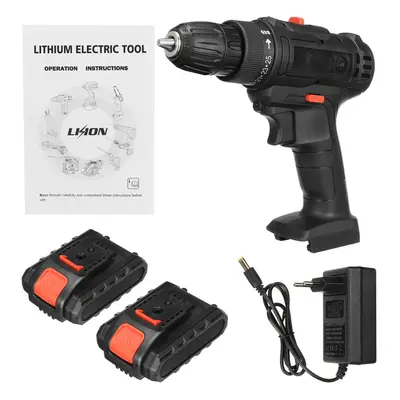 (Two Batteries EU Plug) 21V Speed Household Lithium Battery Cordless Drill Driver Power Drill El