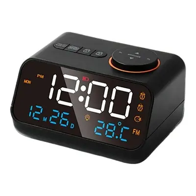 (Black) Digital FM Radio Alarm Clock with Dual Alarms, Snooze, Temperature, Date Display, and Me