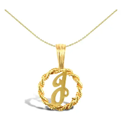 Jewelco London Solid 9ct Yellow Gold Rope Identity Initial Charm Pendant Letter J - JIN001-J